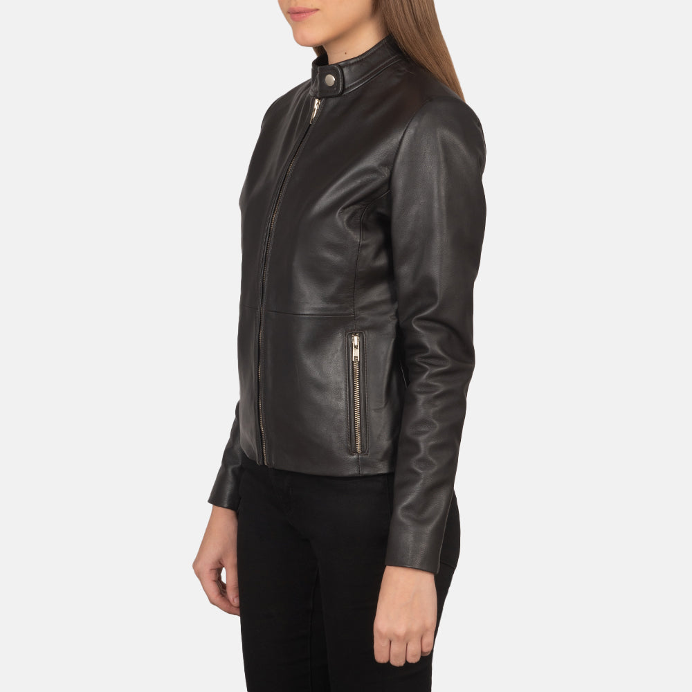 Brown Sheepskin Leather Biker Jacket - Vista trasera con ajuste entallado en hombros y bajo impecable