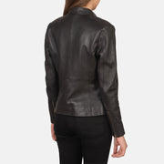 Detalle de cerca of Band with snap button &amp; Zipper Hardware on Women's Rave Brown Leather Biker Jacket