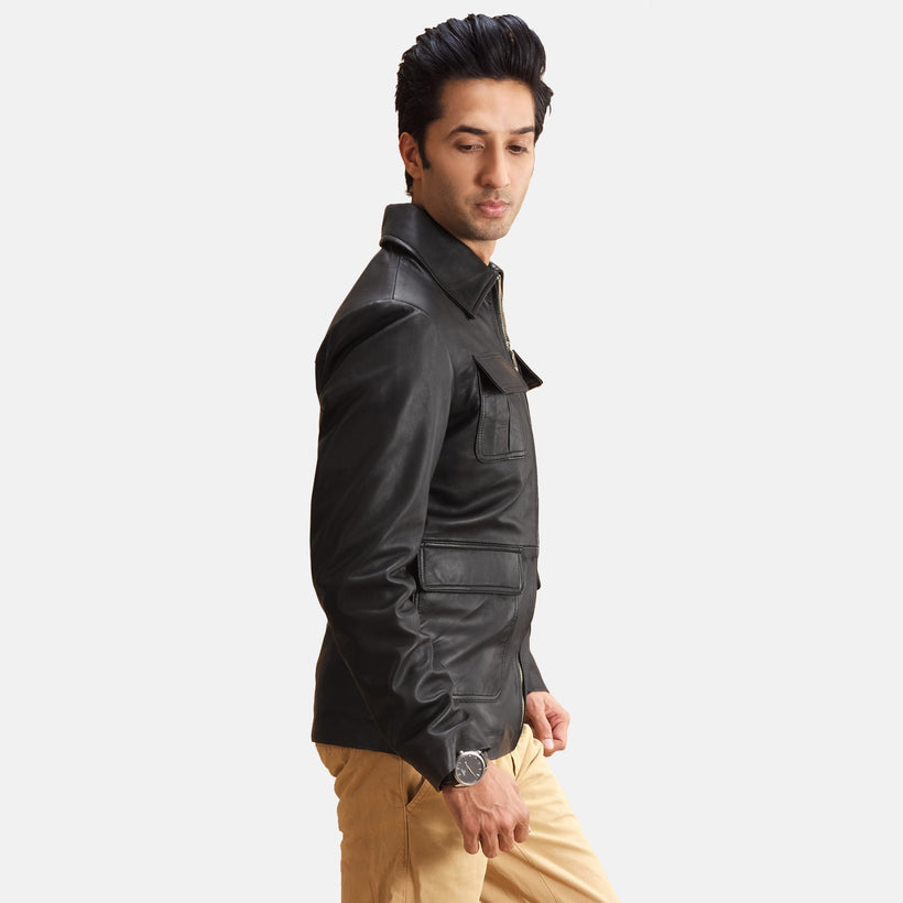 Raven Negro Chaqueta de Cuero para Hombre