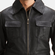 
Raven Negro Chaqueta de Cuero para Hombre - Vista lateral mostrando el corte ergonómico de mangas