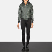 
Roslyn Hooded Chaqueta Bomber de Cuero para Mujer – alternate product view 3