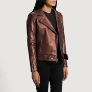 Maroon Sheepskin Leather Biker Jacket - Vista trasera con ajuste entallado en hombros y bajo impecable