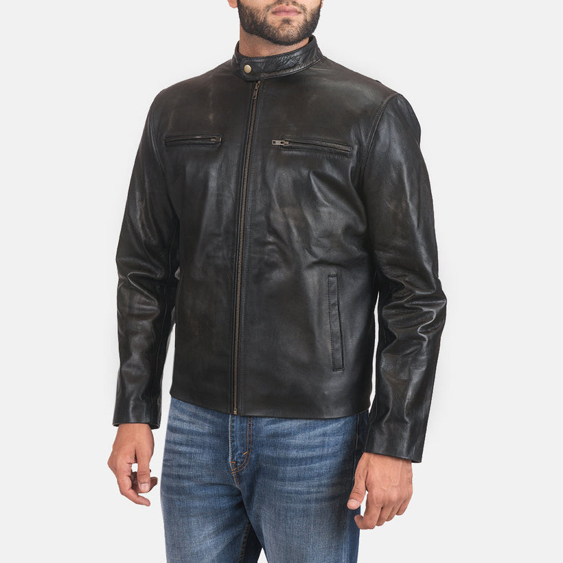 Rustic Chaqueta Biker de Cuero para Hombre