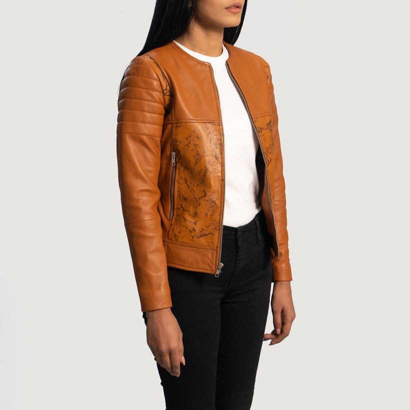 Sandy Tostado Dye Chaqueta Biker de Cuero para Mujer
