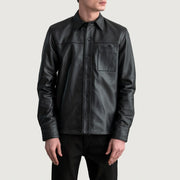 Scout Negro Leather Shirt para Hombre - Vista de perfil lateral con corte ergonómico de manga