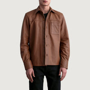 Scout Matte Marrón Leather Shirt para Hombre in Matte Brown Cowhide Leather - Vista frontal y silueta a medida | Comprar online