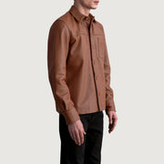Matte Brown Cowhide leather Jacket - Vista trasera con ajuste entallado en hombros y bajo impecable