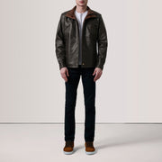 Brown Sheepskin Leather Biker Jacket - Vista trasera con ajuste entallado en hombros y bajo impecable