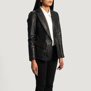 Black Sheepskin leather Blazer - Vista trasera con ajuste entallado en hombros y bajo impecable