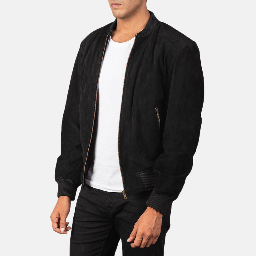 Shane Negro Suede Cazadora Bomber de Cuero para Hombre