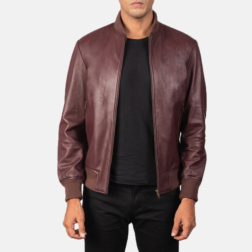 Shane Granate Cazadora Bomber de Cuero para Hombre