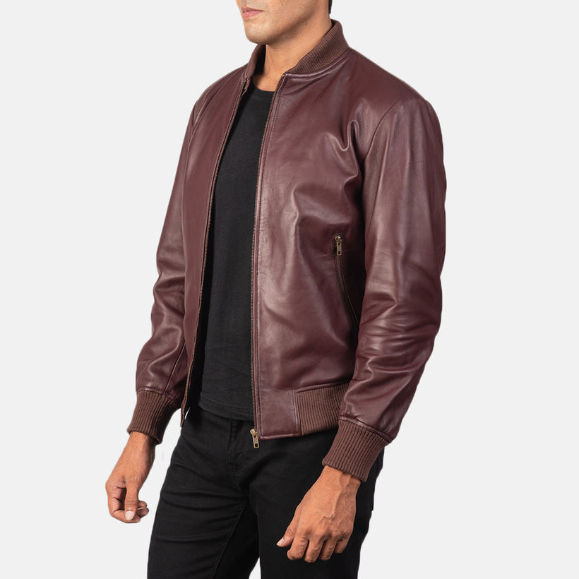 Shane Granate Cazadora Bomber de Cuero para Hombre