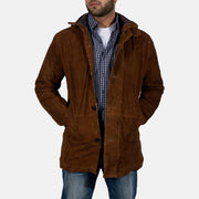 Men's Sheriff Marrón Chaqueta de Gamuza para Hombre in Brown Goatskin Suede - Vista frontal y silueta a medida | Comprar online