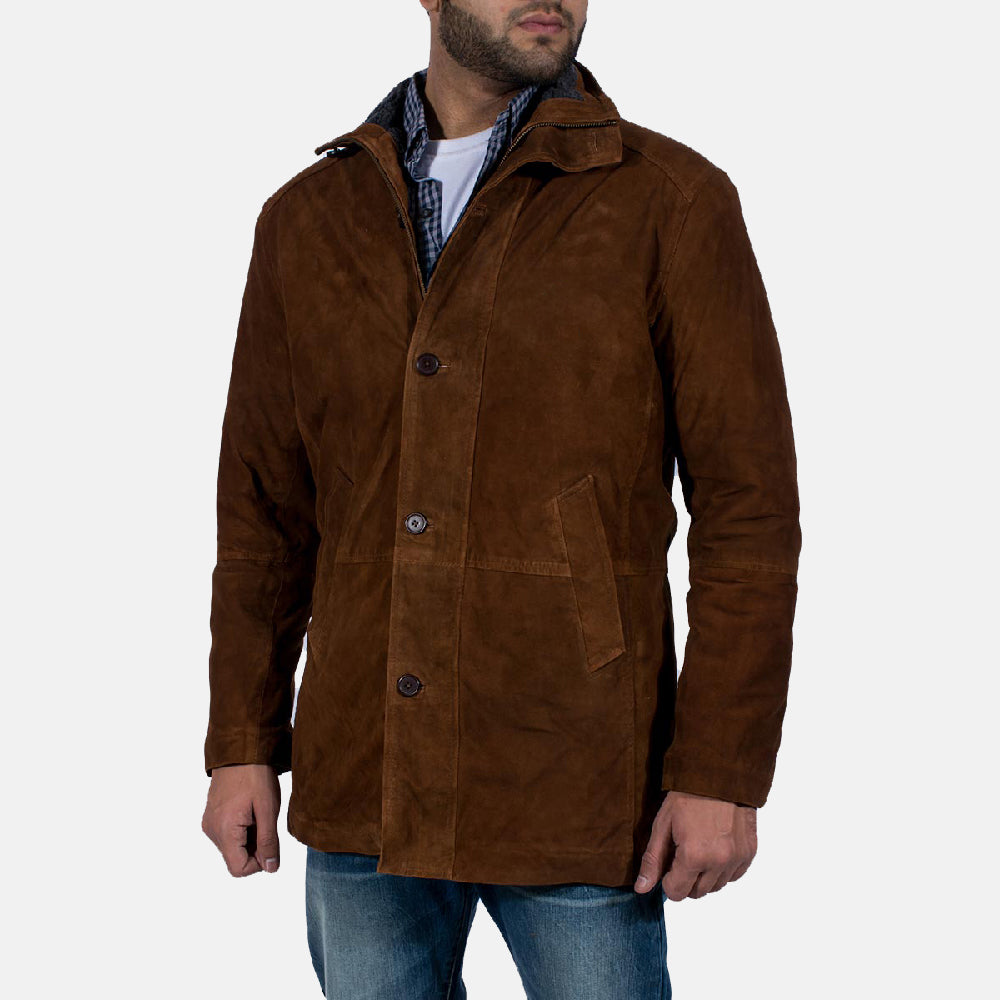 Men's Sheriff Marrón Chaqueta de Gamuza para Hombre - Vista de perfil lateral con corte ergonómico de manga