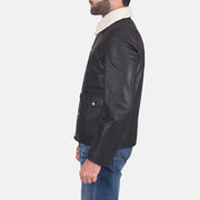 
Snow Cole Negro Chaqueta de Cuero para Hombre - Vista posterior con hombros definidos y bajo impecable