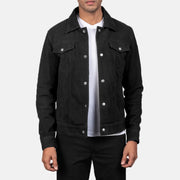 Men's Stallon Black Suede Jacket in Black Goatskin Suede - Vista frontal y silueta a medida | Comprar online