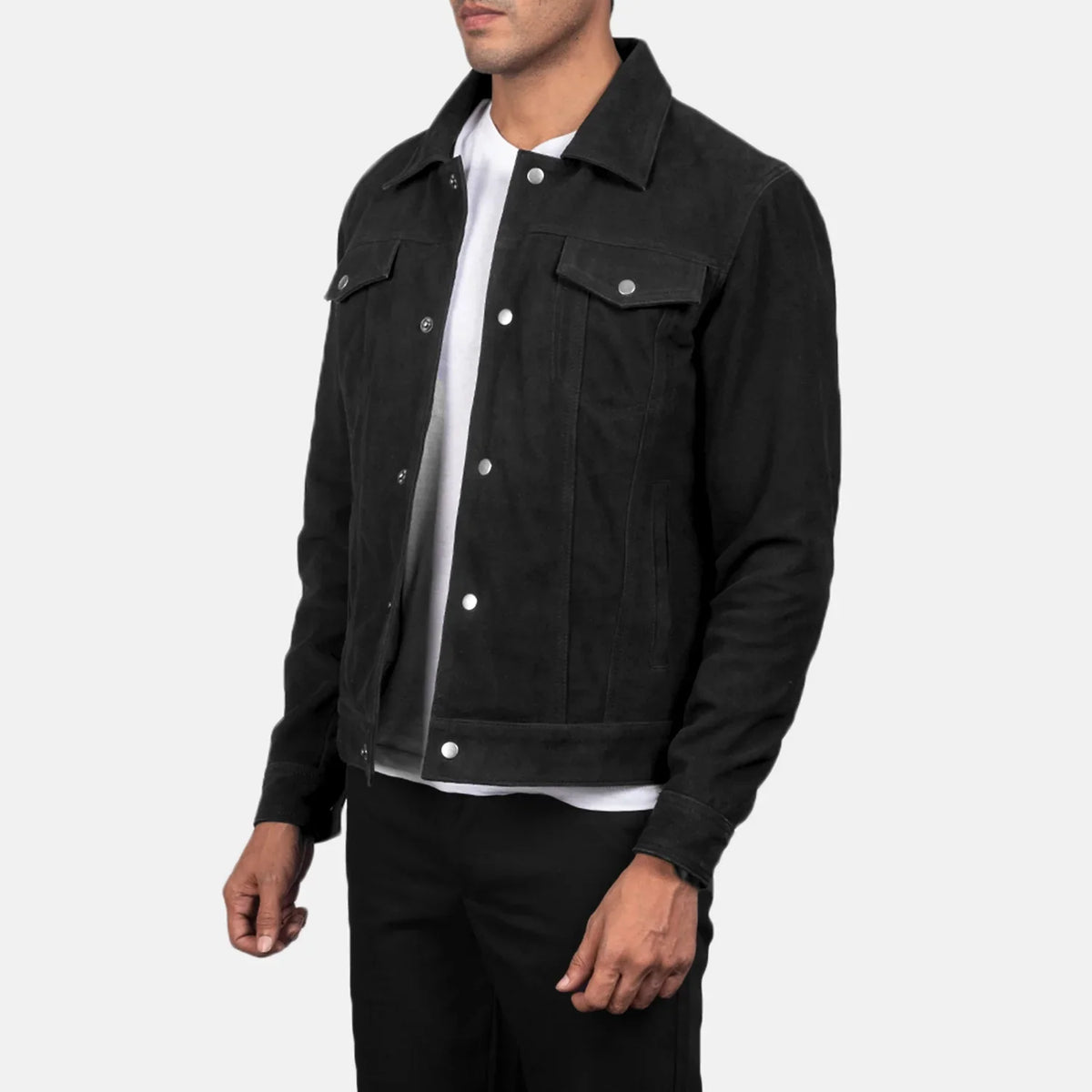 Black Goatskin suede Jacket - Vista trasera con ajuste entallado en hombros y bajo impecable