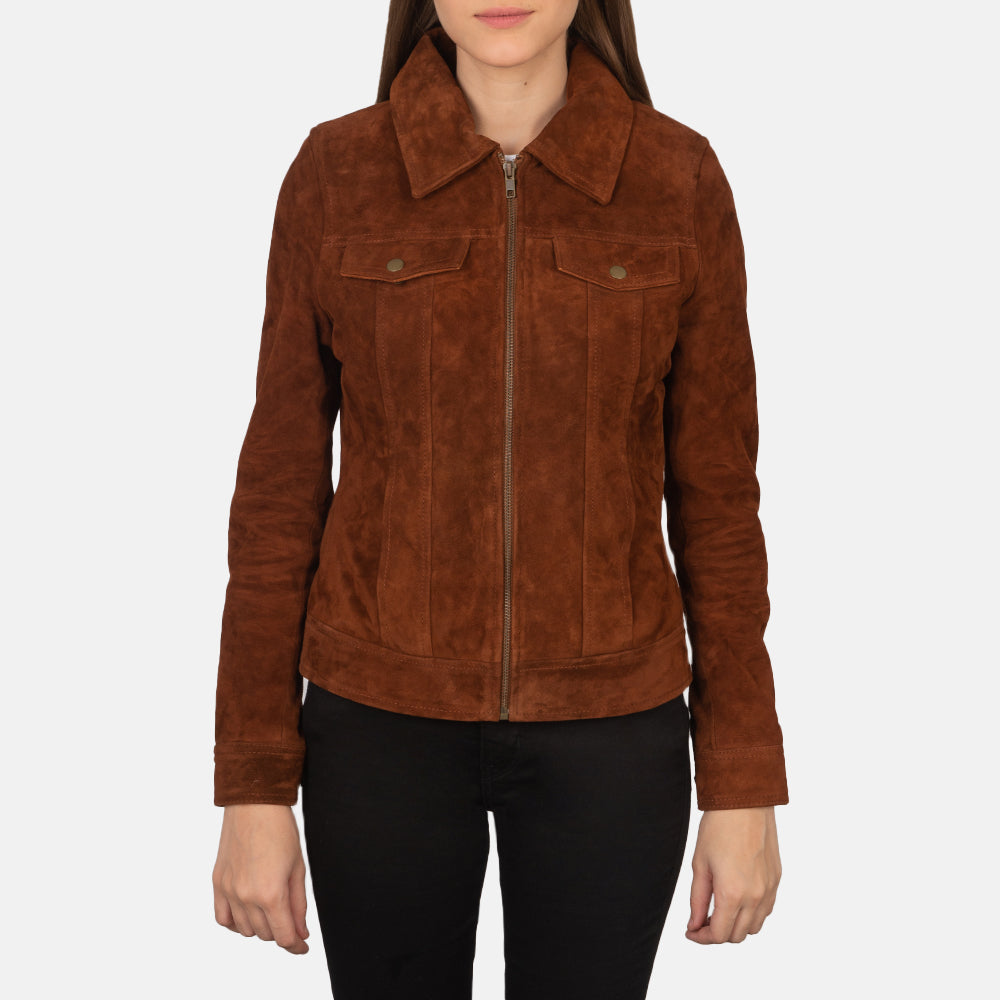 
Brown Goatskin suede Jacket - Vista posterior con hombros definidos y bajo impecable