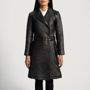 
Sweet Susan Negro Gabardina Trench de Cuero para Mujer in Black Sheepskin Leather - Vista frontal y silueta entallada | Comprar online