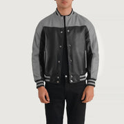 Terrance Black &amp; Red Leather Varsity Jacket in Black &amp; Red Sheepskin Leather - Vista frontal y silueta a medida | Comprar online