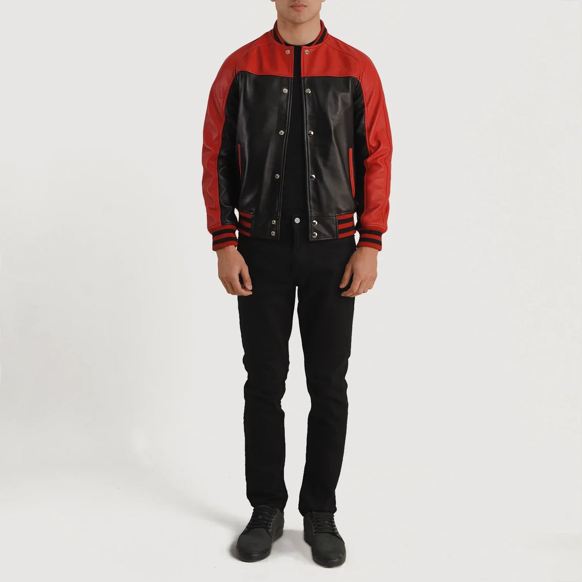 Terrance Negro Varsity Chaqueta de Cuero para Hombre – Vista alternativa del producto 5