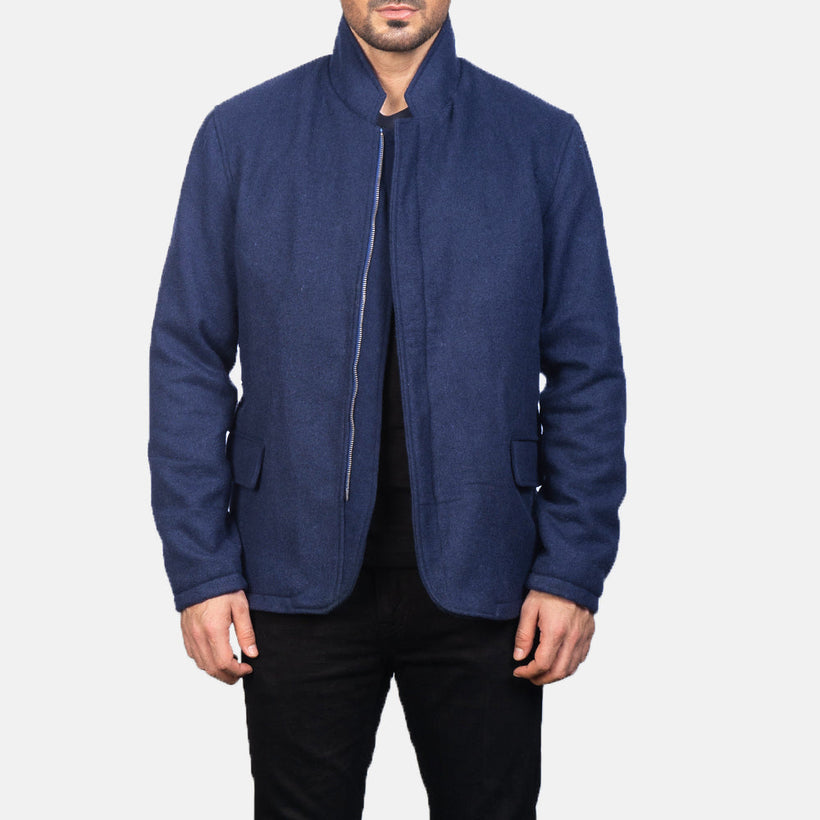 Thomas Azul Wool Chaqueta de Cuero para Hombre