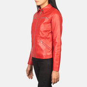 Red Sheep Skin Leather Biker Jacket - Vista trasera con ajuste entallado en hombros y bajo impecable