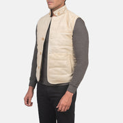 
Off-White Goatskin Suede Leather Vest - Vista posterior con hombros definidos y bajo impecable