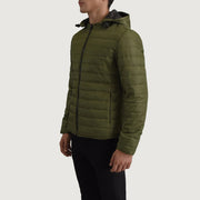 
Green Full-Grain Leather Hooded Jacket - Vista posterior con hombros definidos y bajo impecable