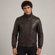 
Marrón Oscuro Sheepskin Chaqueta Bomber de Cuero para Hombre in Dark Brown Authentic Sheepskin &Amp; Shearling - Vista frontal y silueta entallada | Comprar online