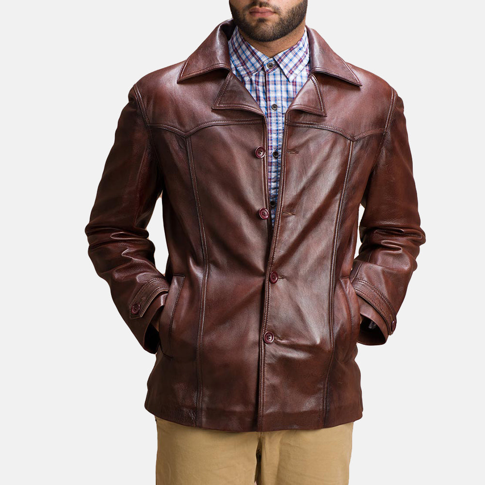 
Brown Sheepskin leather Coat - Vista posterior con hombros definidos y bajo impecable