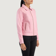 Pink Sheepskin Leather Biker Jacket - Vista trasera con ajuste entallado en hombros y bajo impecable