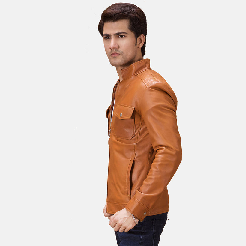 Voltex Tostado Chaqueta Biker de Cuero para Hombre
