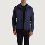 
Wesley Azul Hooded Windbreaker Chaqueta de Cuero para Hombre in Blue Full-Grain Leather - Vista frontal y silueta entallada | Comprar online