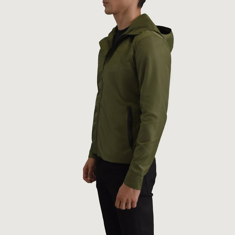 Wesley Verde Hooded Windbreaker Chaqueta de Cuero para Hombre