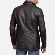 Men's Wine Negro Blazer de Cuero de Cuero para Hombre - Vista de perfil lateral con corte ergonómico de manga