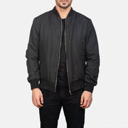 Men's Zack Negro Cazadora Bomber de Cuero para Hombre in Black Polyester - Vista frontal y silueta a medida | Comprar online