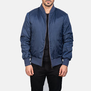 Men's Zack Azul Cazadora Bomber de Cuero para Hombre in Blue Nylon - Vista frontal y silueta a medida | Comprar online