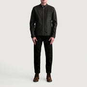 
Vista de detalle of Snap Button & Zipper Hardware on Zen Tumbled Marrón Chaqueta Biker de Cuero para Hombre